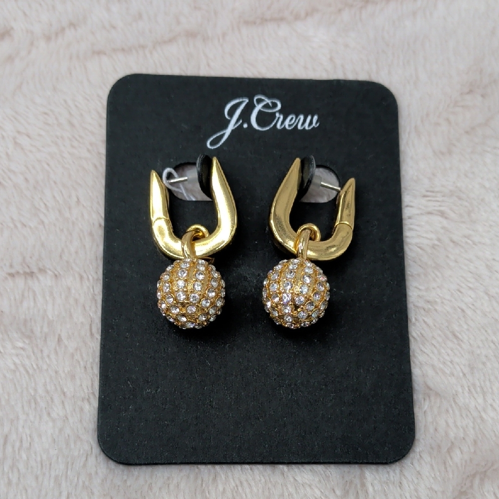 J. Crew Pave Ball Huggie‎ Hoop Earrings